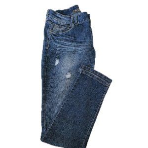 Almost Famous Women's Distressed Medium Wash Straight Leg Jeans Sequin Pockets